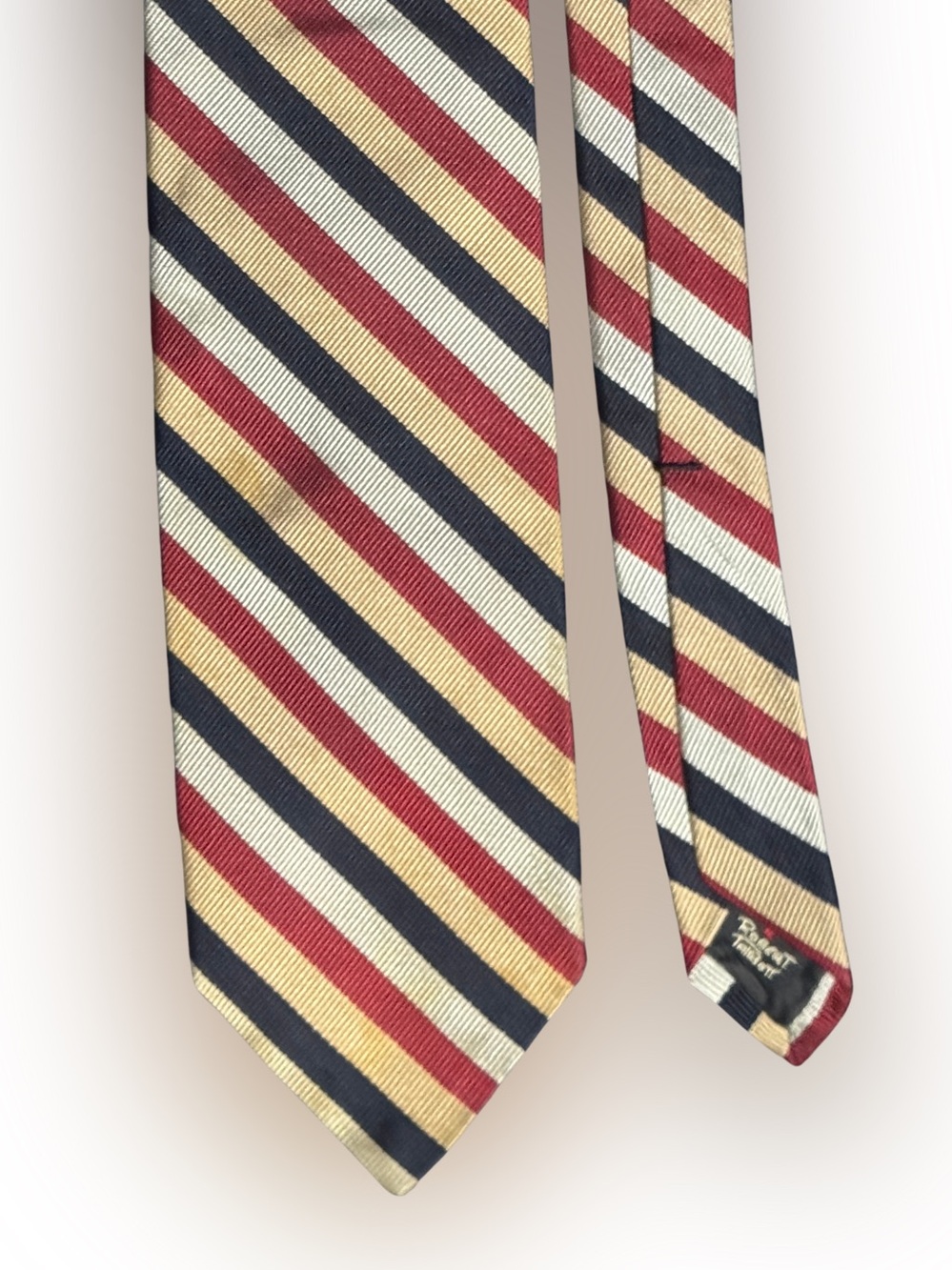 Vintage Robert Talbott Diagonal Stripe 100% Silk Tie in Red, Navy, Cream, Gold